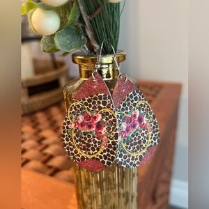 Faux Leather Animal Print Minnie Mouse Teardrop Dangle Earrings New